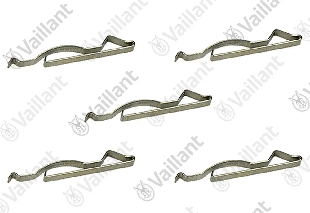 Vaillant Clips in einem Set von fünf Stück. Die Clips haben eine gebogene Form mit einer geschlossenen Spitze und einem seitlichen Haken.